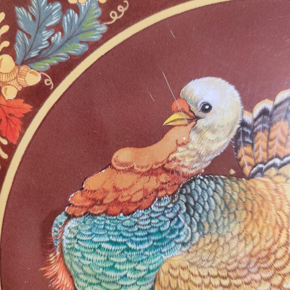 VTG 1993 GIBSON GALLERY Tin Litho Thanksgiving Turkey design serving‎ tray - Picture 2 of 3